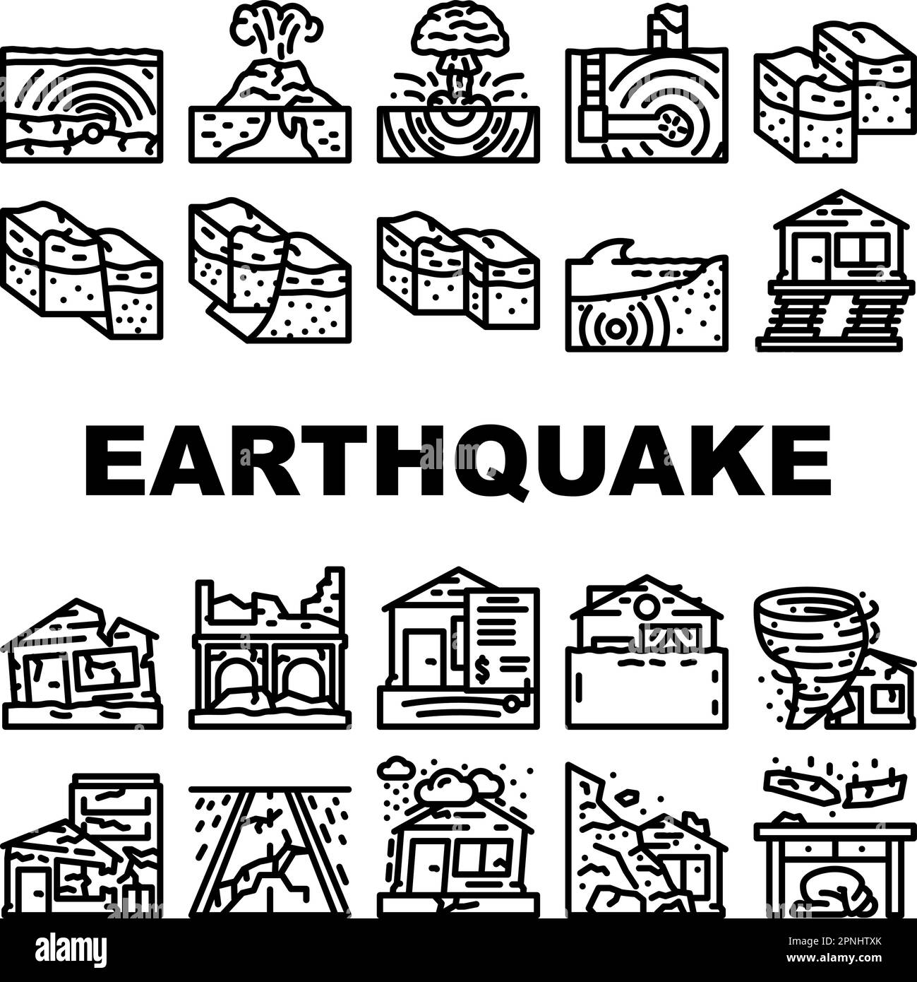 earthquake damage destruction icons set vector Stock Vector