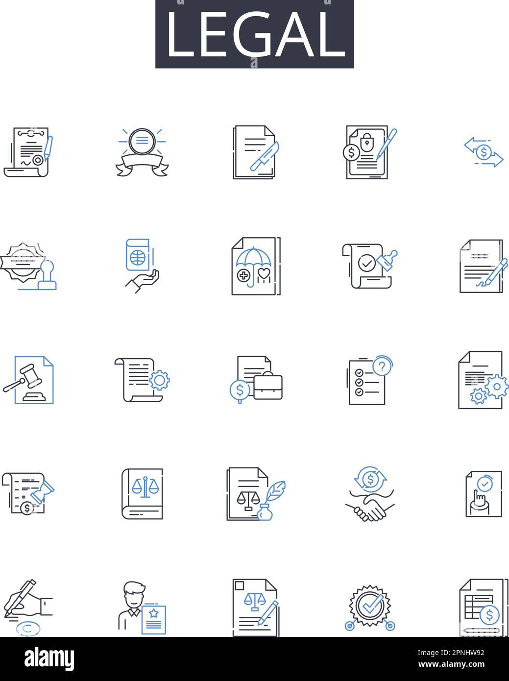 Legal line icons collection. Lawful, Authorized, Legitimate, Valid