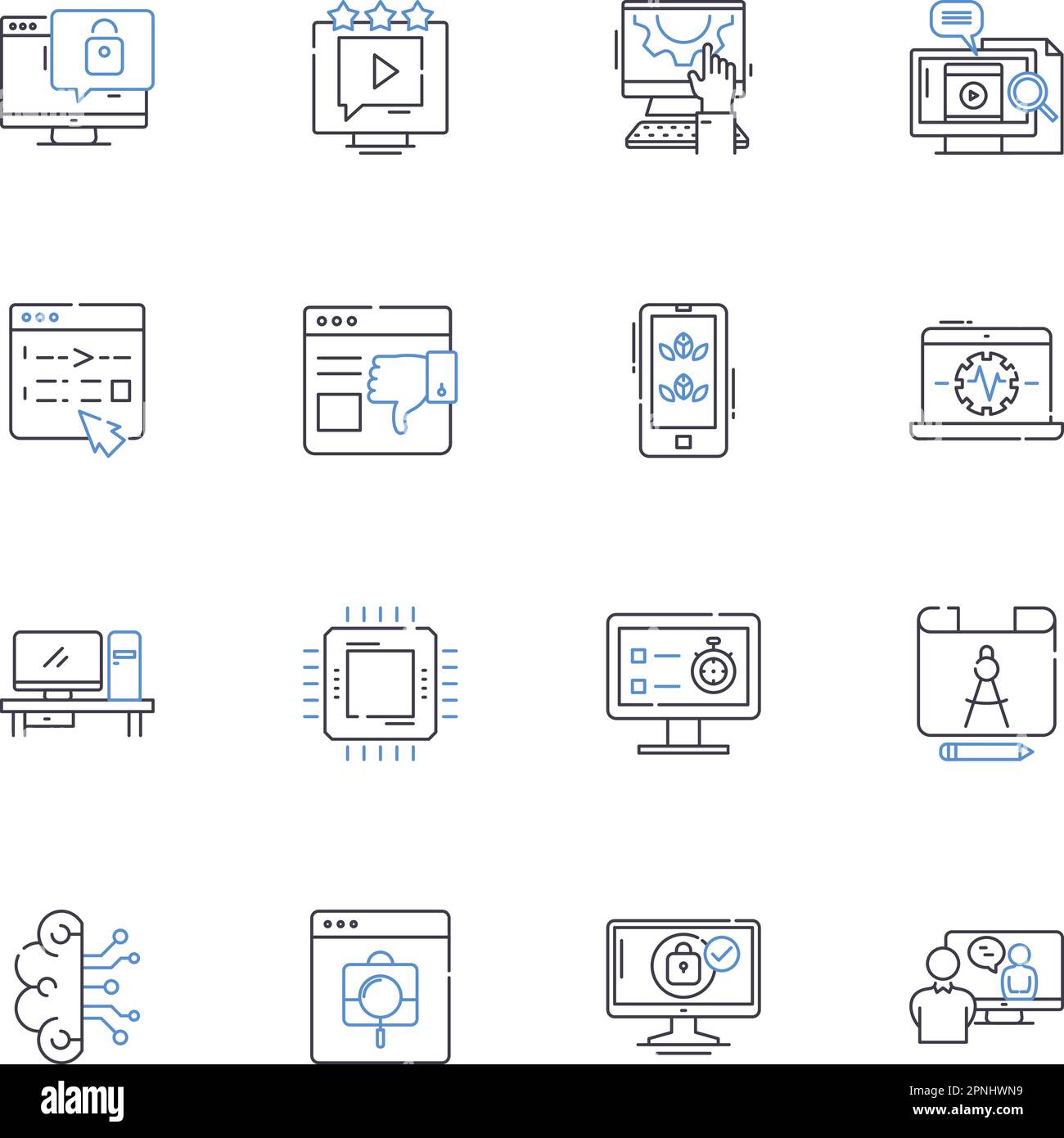 Systemic line icons collection. Nerked, Interconnected, Holistic, Global, Collaborative, Integrated, Comprehensive vector and linear illustration Stock Vector