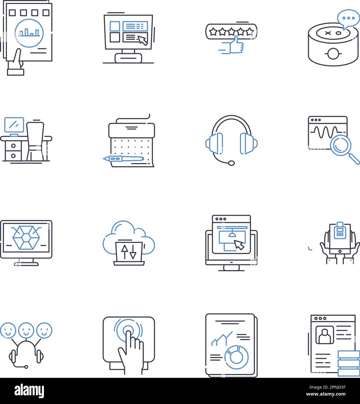 Robotics technology line icons collection. Automation, Machine, Intelligence, Programmable, Circuitry, Controls, Integration vector and linear Stock Vector