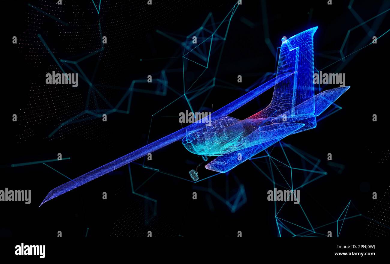 Abstract polygonal airplane on black background. AI and teamwork ...