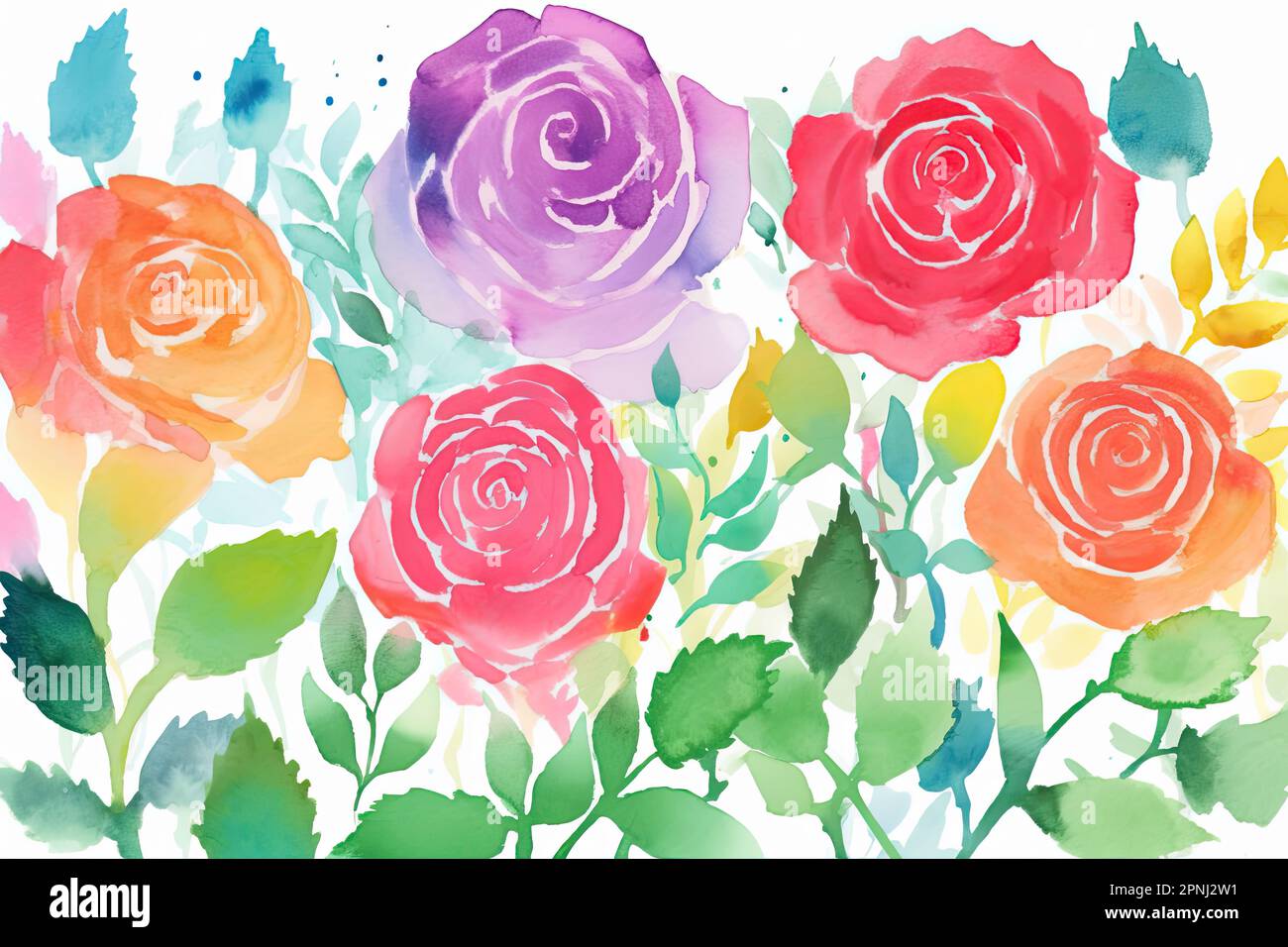 Multiple Drawn Roses Use watercolors to create a bright and cheerful scene of multiple ...