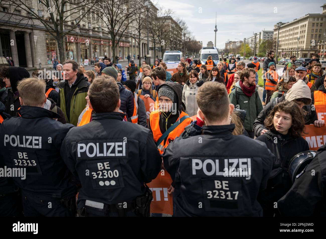 Berlin, Germany. 19th Apr, 2023. Police officers and participants of
