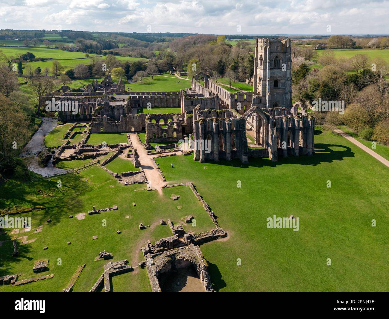 Aerial view of the ruins of Fountains Abbey near Ripon in North