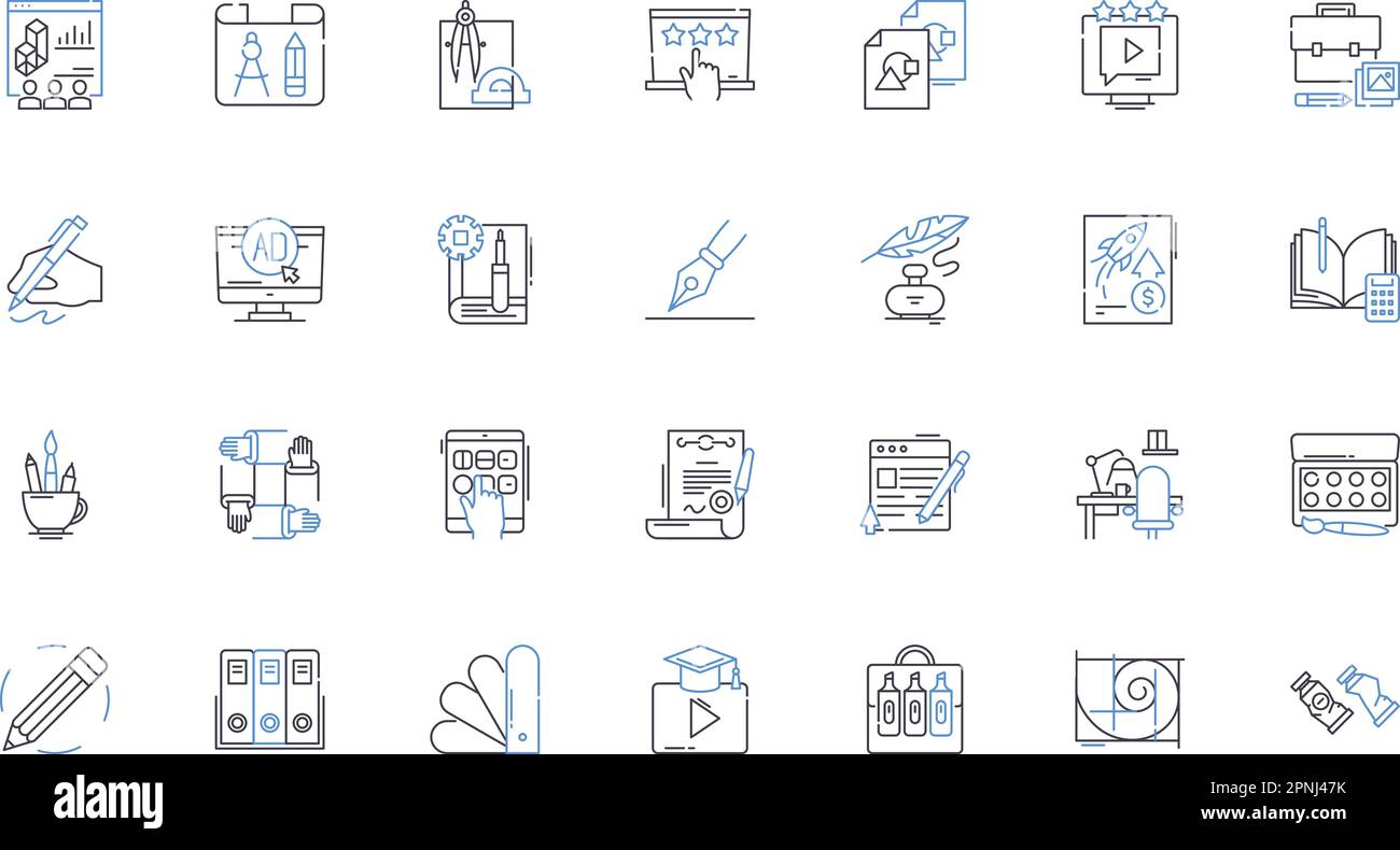 Innovative configuration line icons collection. Revolution, Unconventional, Modernization, Cutting-edge, Piering, Novelty, Assemblage vector and Stock Vector