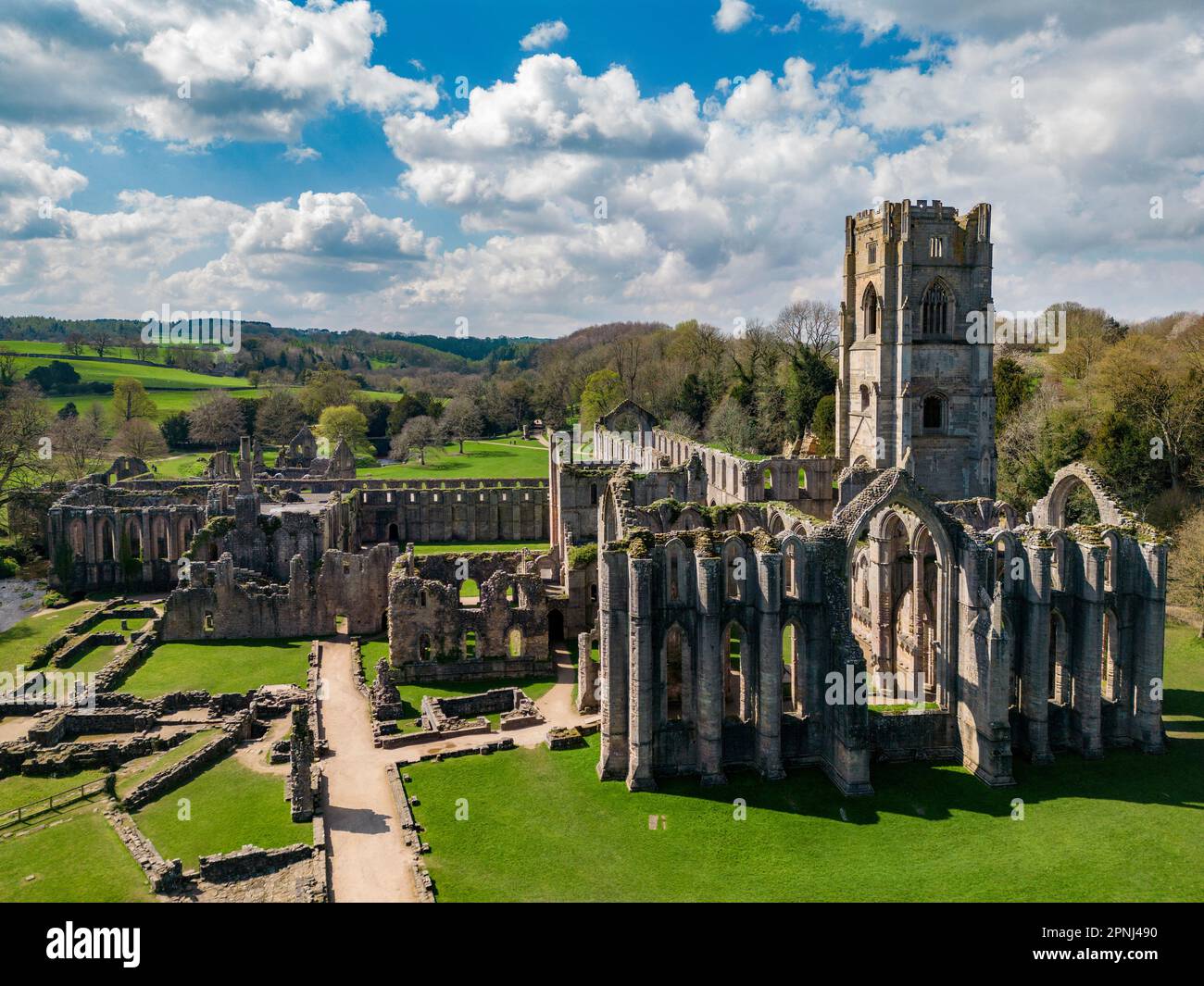 Aerial view of the ruins of Fountains Abbey near Ripon in North