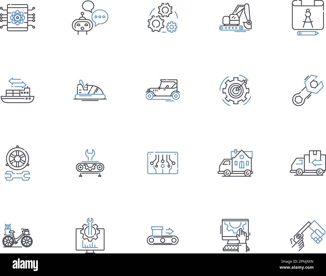 Newton's laws line icons collection. inertia, force, velocity, acceleration, mass, action, reaction vector and linear illustration. momentum Stock Vector