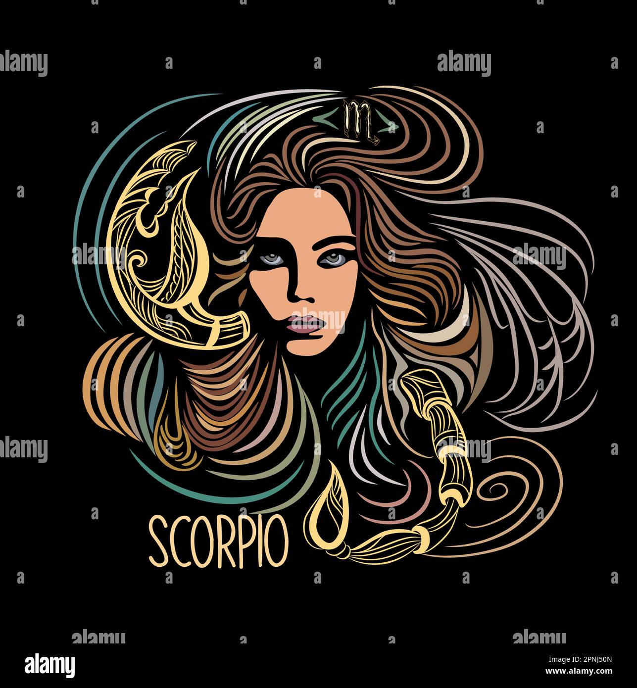 Scorpio Zodiac sign beautiful girl vector art. Stock Vector
