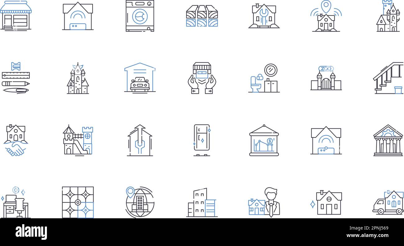 Shelter line icons collection. Homeless, Refuge, Housing, Haven, Protection, Sanctuary, Lodging vector and linear illustration. Residence,Dwelling Stock Vector