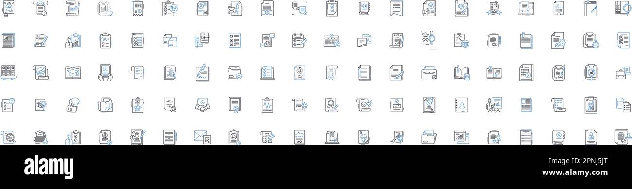 Records line icons collection. Archives, Filing, Documents, Ledger, Catalog, Registry, Logbook vector and linear illustration. List,Roll,Notebook Stock Vector