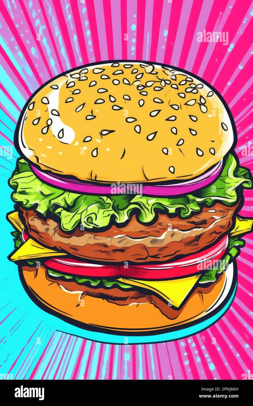 American burger on pink background, illustration in pop art style, free ...