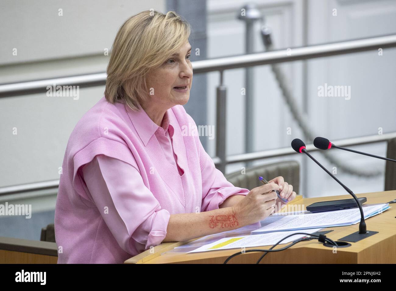 Brussels, Belgium. 19th Apr, 2023. Flemish Minister of Welfare Hilde ...