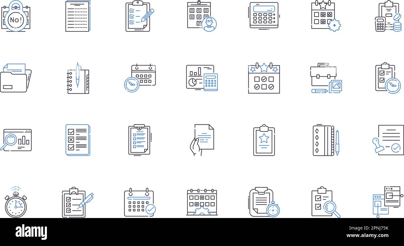 Hour line icons collection. Time, Minute, Second, Countdown, Passing, Deadline, Chronometer vector and linear illustration. Watch,Measured,Stopwatch Stock Vector