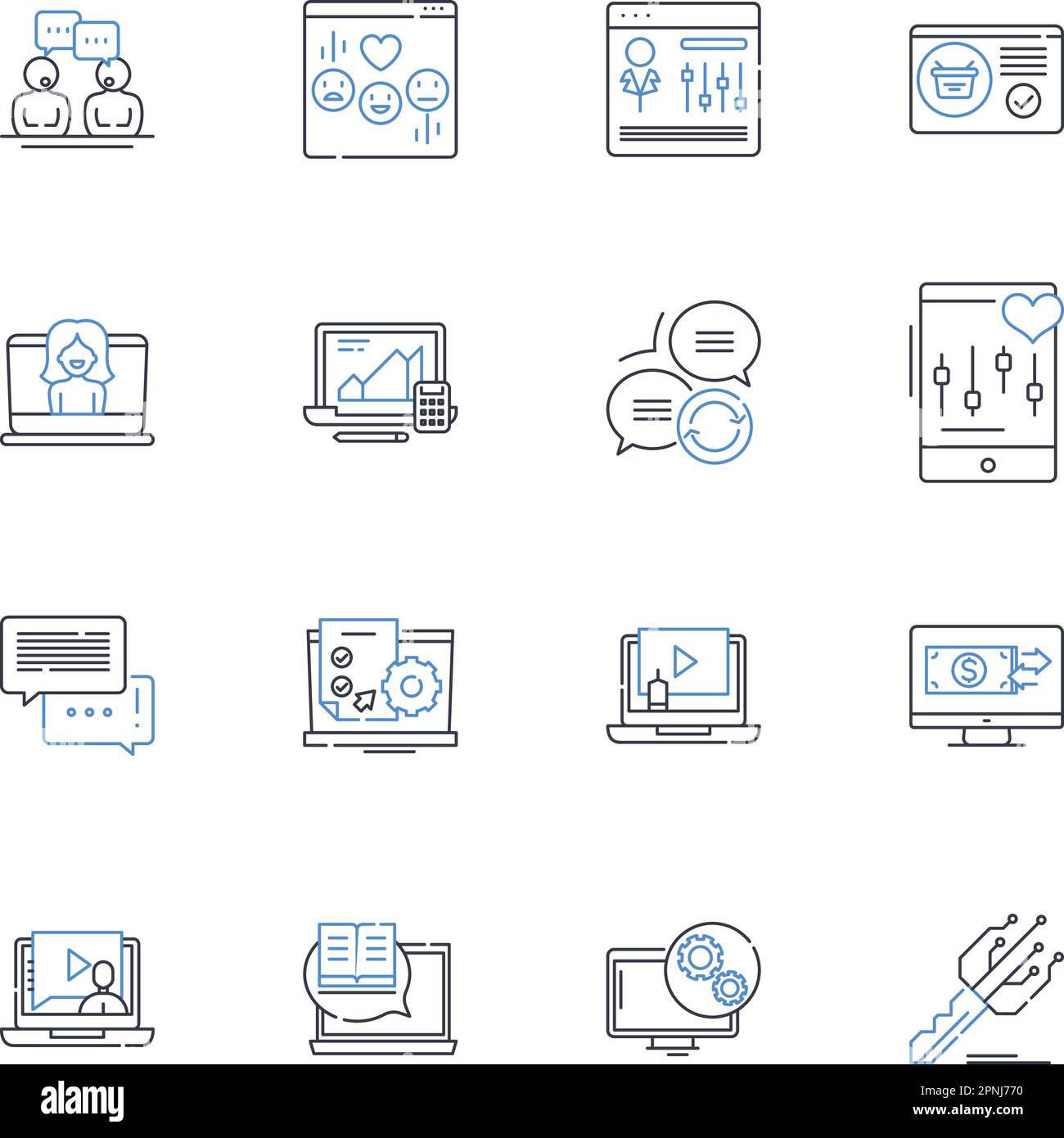 Marketing automation line icons collection. Streamline, Integration, Segmentation, Personalization, Conversion, Analytics, Engagement vector and Stock Vector