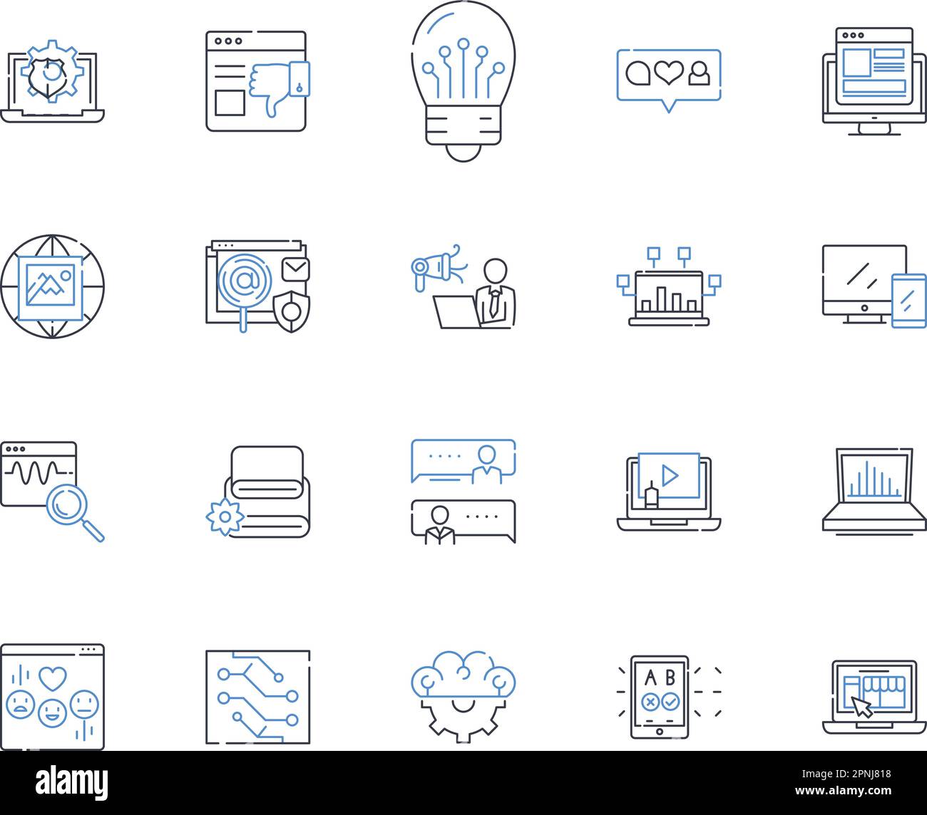 Augmented technology line icons collection. Augment, Reality, Holography, Sensory, Perception, Virtual, Enhance vector and linear illustration Stock Vector