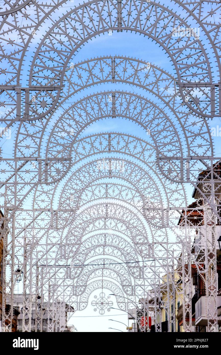 Illuminations for the patronal feast in a town in southern Italy Stock Photo