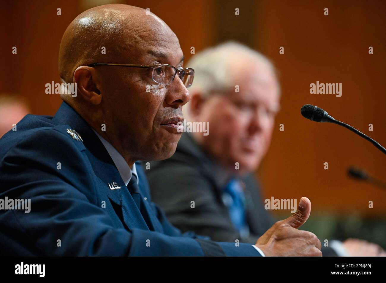 Washington, United States Of America. 18th Apr, 2023. Washington, United States of America. 18 April, 2023. U.S. Air Force Chief of Staff Gen. CQ Brown, Jr., testifies before the Senate Appropriations Subcommittee on Defense hearing on the Air Force fiscal year 2024 budget on Capitol Hill, April 18, 2023 in Washington, DC Credit: Eric Dietrich/Department of Defense/Alamy Live News Stock Photo