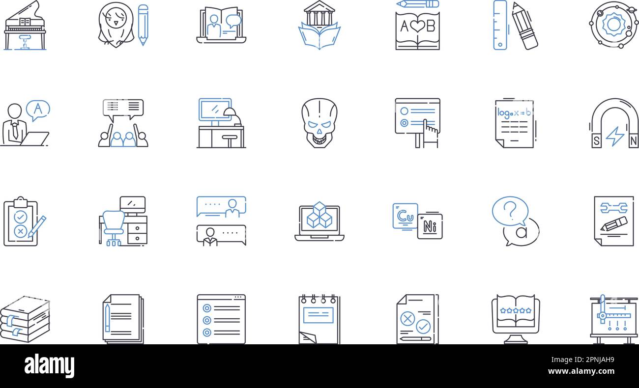 Research-inquiry line icons collection. Investigation, Methodology, Experimentation, Analysis, Data, Systematic, Exploration vector and linear Stock Vector