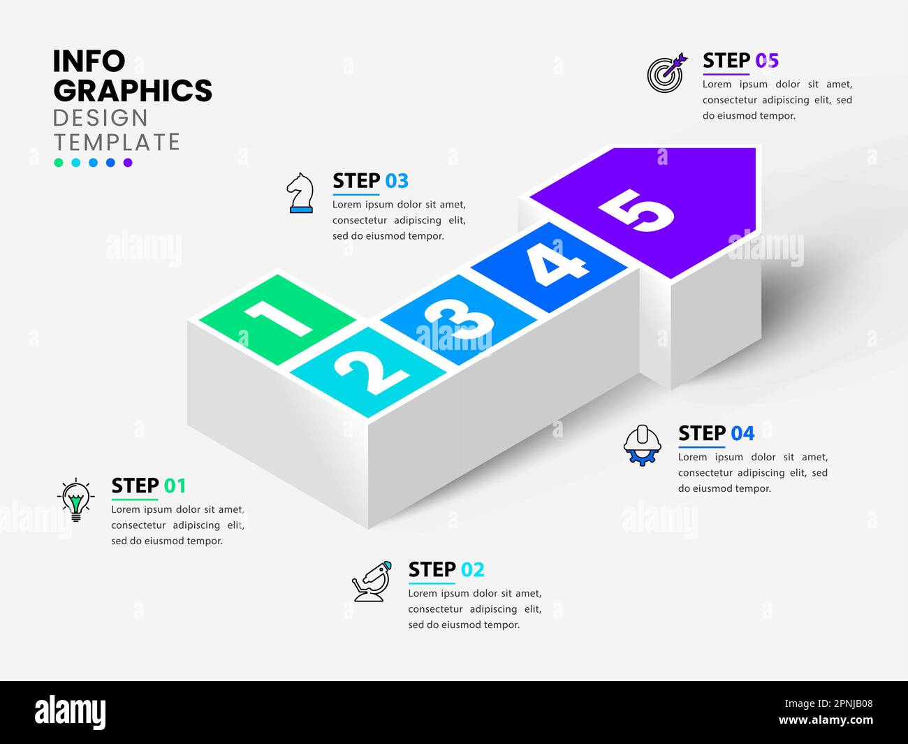 Infographic template with icons and 5 options or steps. Isometric arrow. Can be used for workflow layout, diagram, banner, webdesign. Vector illustrat Stock Vector