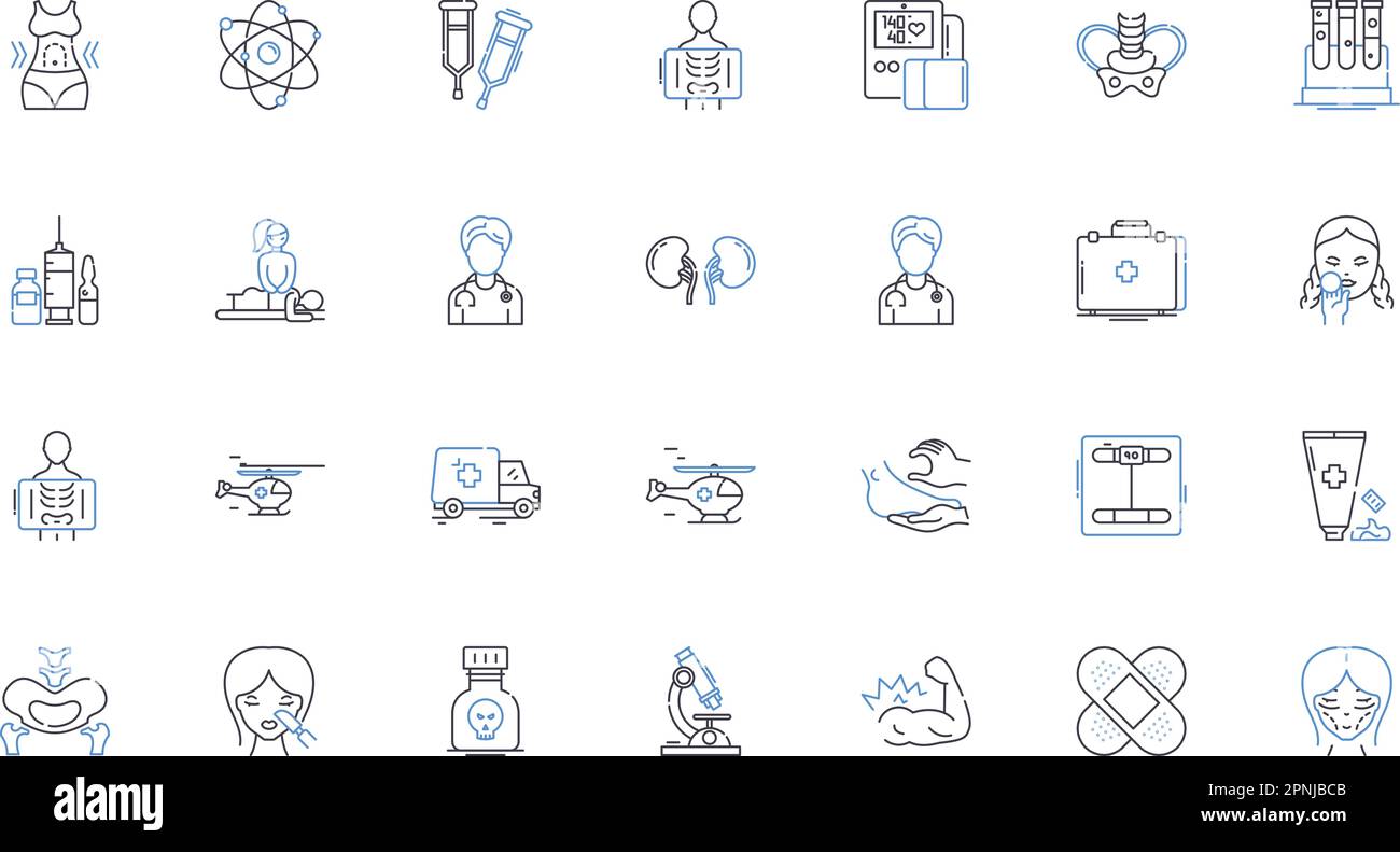 Medical testing line icons collection. Diagnosis, Screening, Analysis, Imaging, Biopsy, Pathology, Radiology vector and linear illustration. Endoscopy Stock Vector