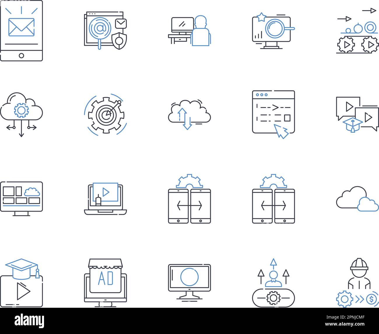 Mobile phs line icons collection. Smartph, App, Text, Call, Camera, Gaming, Data vector and linear illustration. Navigation,GPS,Social outline signs Stock Vector