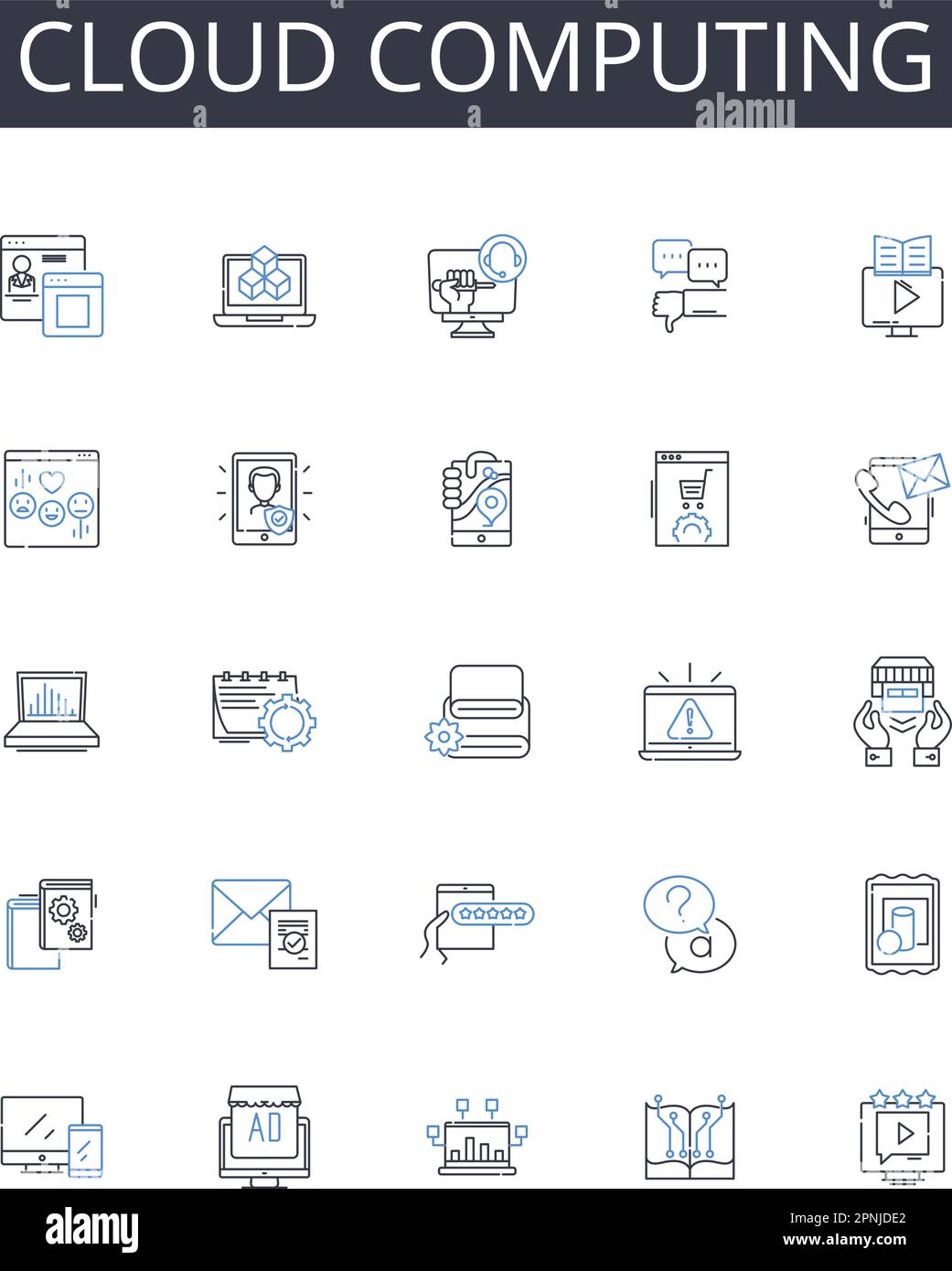 Cloud computing line icons collection. Virtual reality, Green energy ...