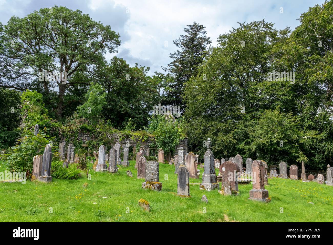 Old graves and ruined church in the cemetery in Lochcarron in North West Highlands, Scotland, UK