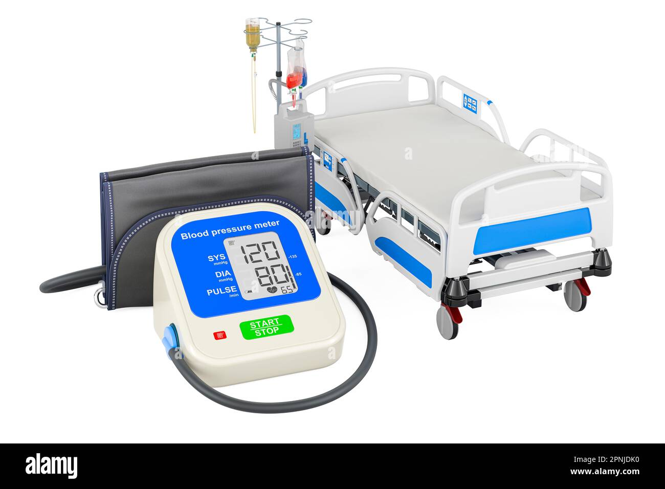 https://c8.alamy.com/comp/2PNJDK0/automatic-digital-blood-pressure-monitor-with-hospital-bed-3d-rendering-isolated-on-white-background-2PNJDK0.jpg