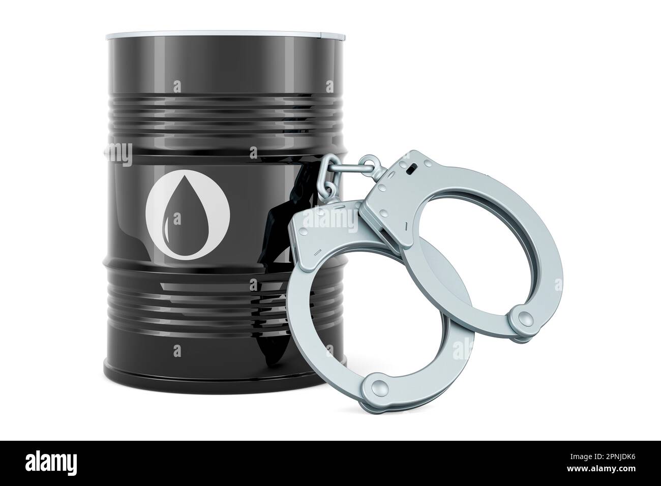 Handcuffs with oil barrel, 3D rendering isolated on white background Stock Photo Alamy