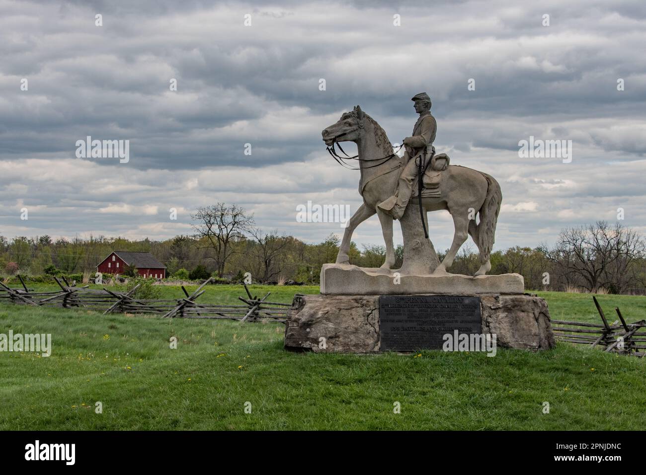 Monument to the 8th Pennsylvania Cavalry on a Spring Afternoon, Gettysburg Pennsylvania USA, Gettysburg, Pennsylvania Stock Photo
