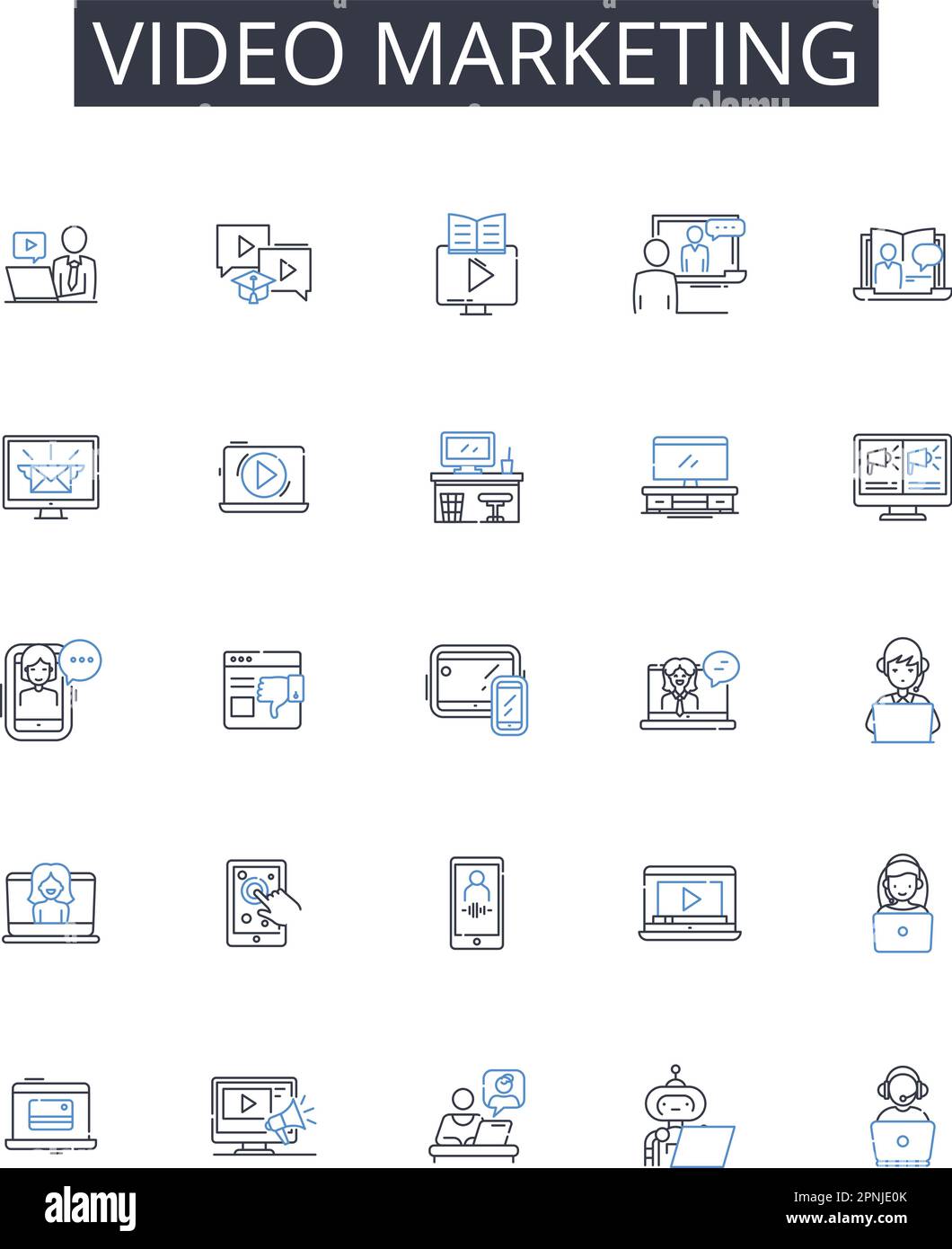 Video marketing line icons collection. Returns, Profits, Gains, Dividends, Yield, Performance, Growth vector and linear illustration. Income,Success Stock Vector