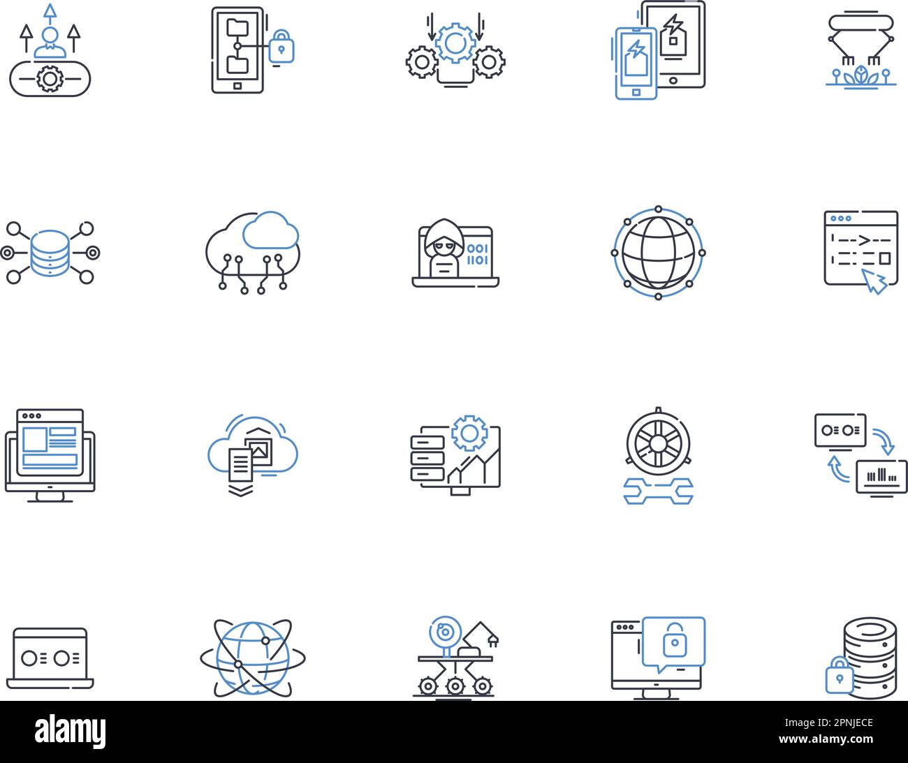 Internet symbols line icons collection. Hashtag, Emoji, Emoticon, URL, Avatar, Hyperlink, Metadata vector and linear illustration. HTML,CSS,Unicode Stock Vector