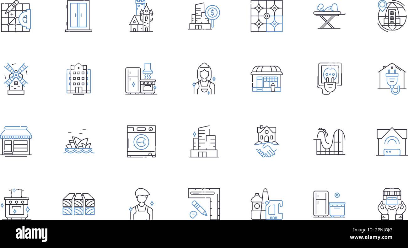 Building repairs line icons collection. Renovation, Restoration, Maintenance, Refurbishment, Remodeling, Repairs, Improvements vector and linear Stock Vector