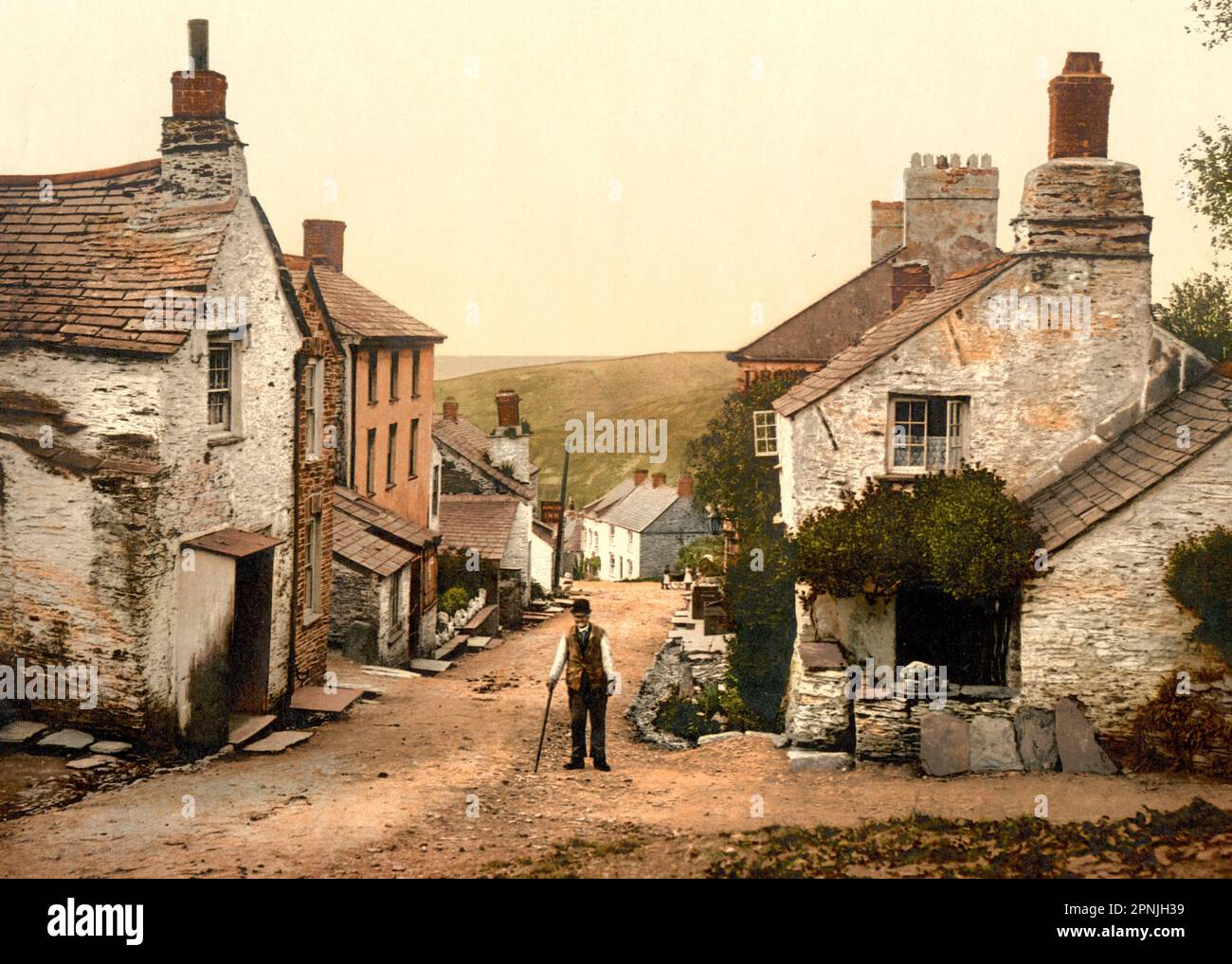 Boscastle, the village street, Cornwall, England, circa 1900 Stock Photo