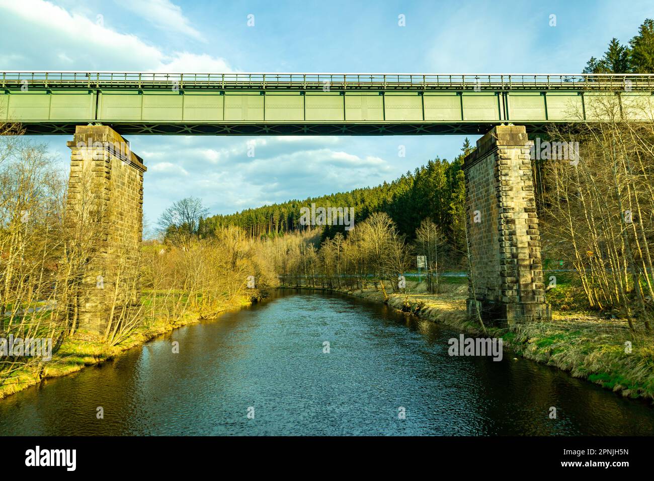Spring hike in the Bavarian Forest through the spa town of Zwiesel - Bavaria - Germany Stock Photo