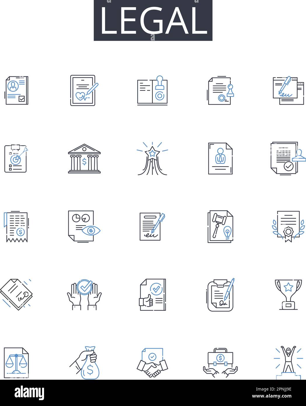 Legal line icons collection. Lawful, Authorized, Legitimate, Valid