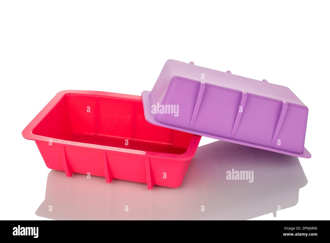 Two silicone molds for baking, macro, isolated on white background. Stock Photo