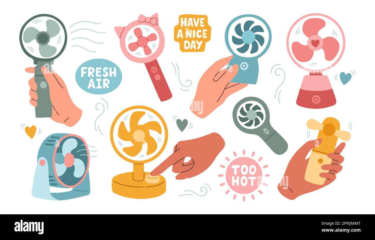 Table fan hand fan in flat style. Modern electric fan different types