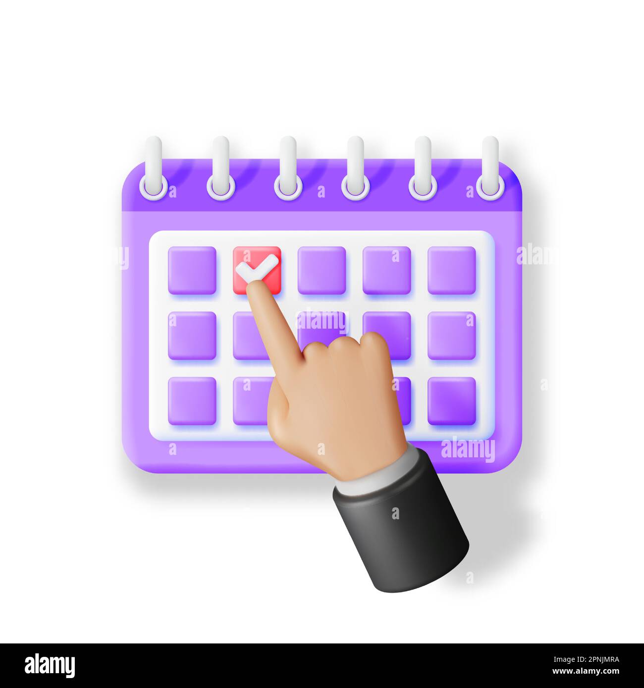 3D Hand Putting Check Mark on Calendar Stock Vector