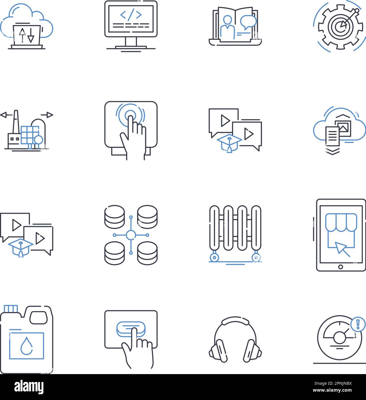 Machines line icons collection. Mechanism, Gadget, Automation, Equipment, Device, Engine, Robot vector and linear illustration. Appliance,Machinery Stock Vector