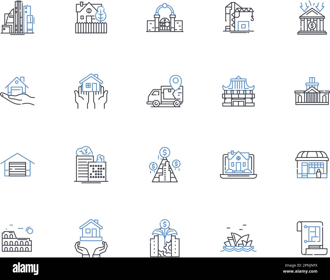 Portfolio diversification line icons collection. Allocation, Balance, Hedging, Spread, Variety, Mix, Asset vector and linear illustration. Equity,Bond Stock Vector