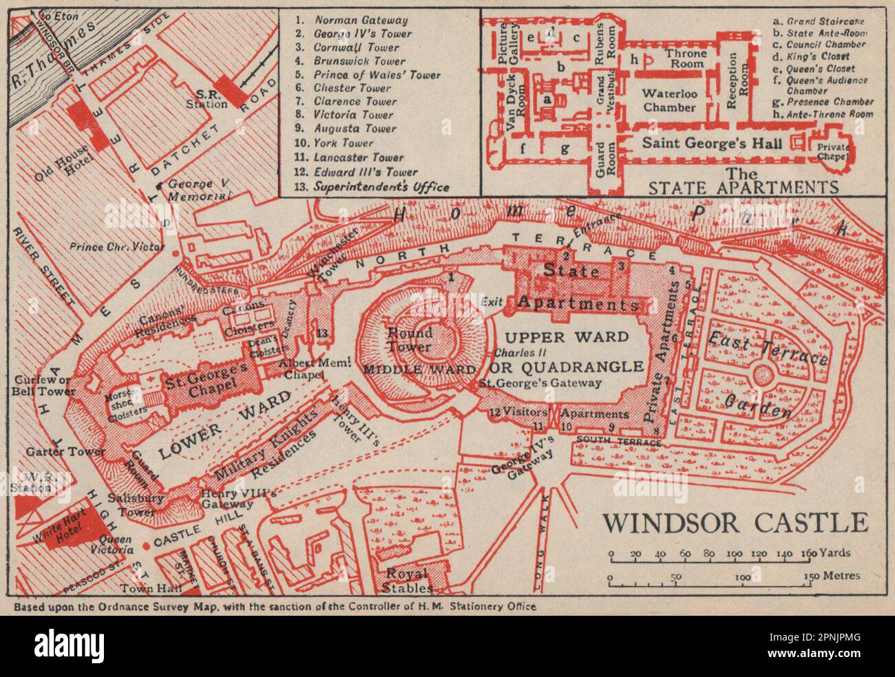 WINDSOR CASTLE. Vintage ground plan. Berkshire 1951 old vintage map chart Stock Photo