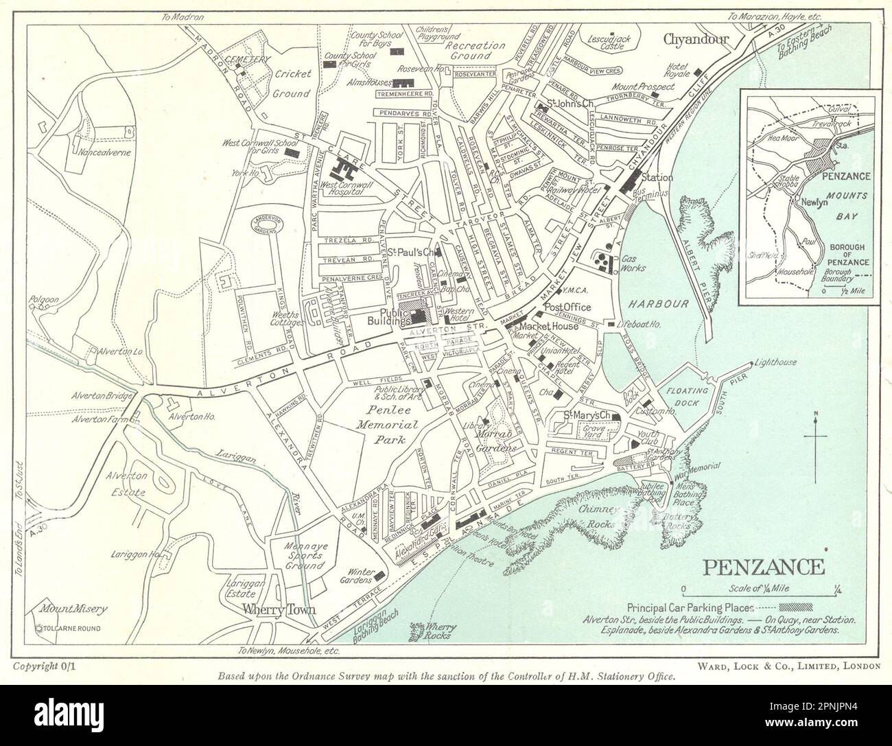 PENZANCE vintage town/city Plan. Cornwall. WARD LOCK 1952 old vintage map Stock Photo