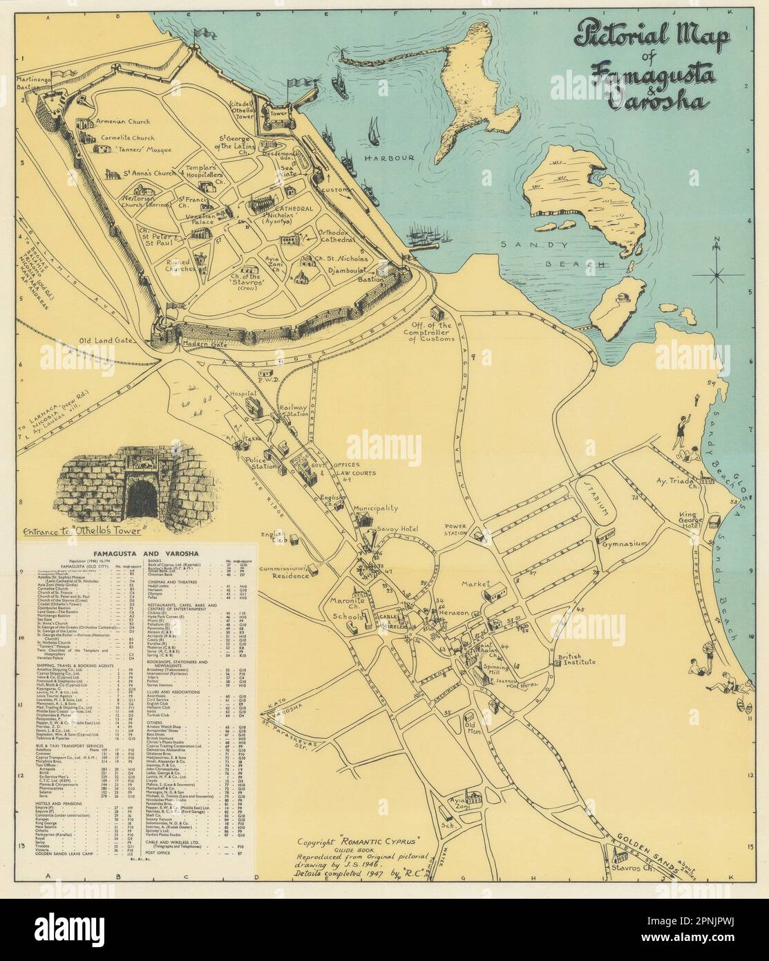 Famagusta & Varosha pictorial map vintage city plan Gazimagusa Cyprus ...