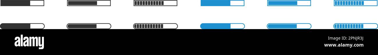 Load bar set. Loading download progress isolated black and blue icons ...