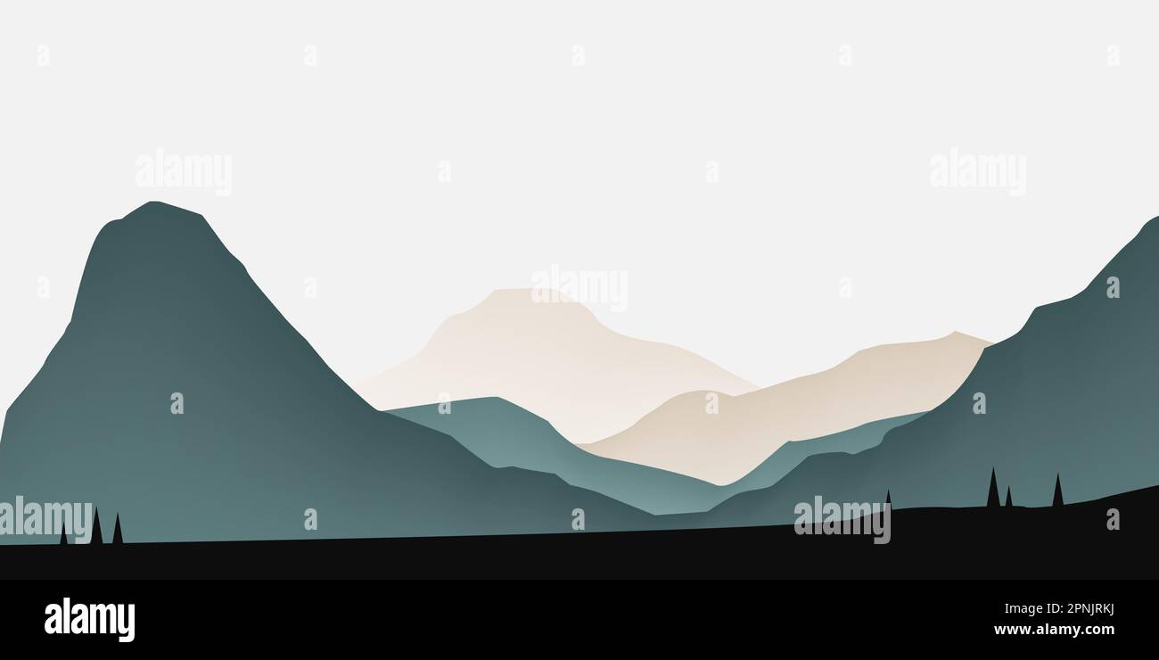 Mountain range silhouettes background. Landscape  minimalistic natural wallpapers in a flat style. Vectot illustration Stock Vector