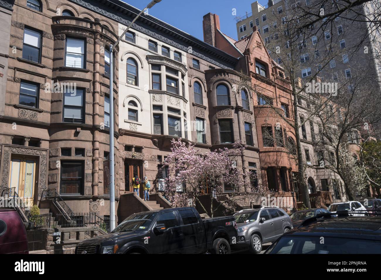 Park Slope Brownstone residential street in Brooklyn, New York Stock ...