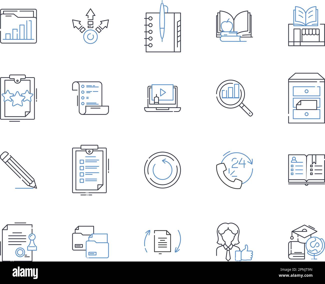 Internet education line icons collection. E-learning, Virtual classrooms, Online learning, Distance learning, Webinars, Digital courses, Cyber school Stock Vector
