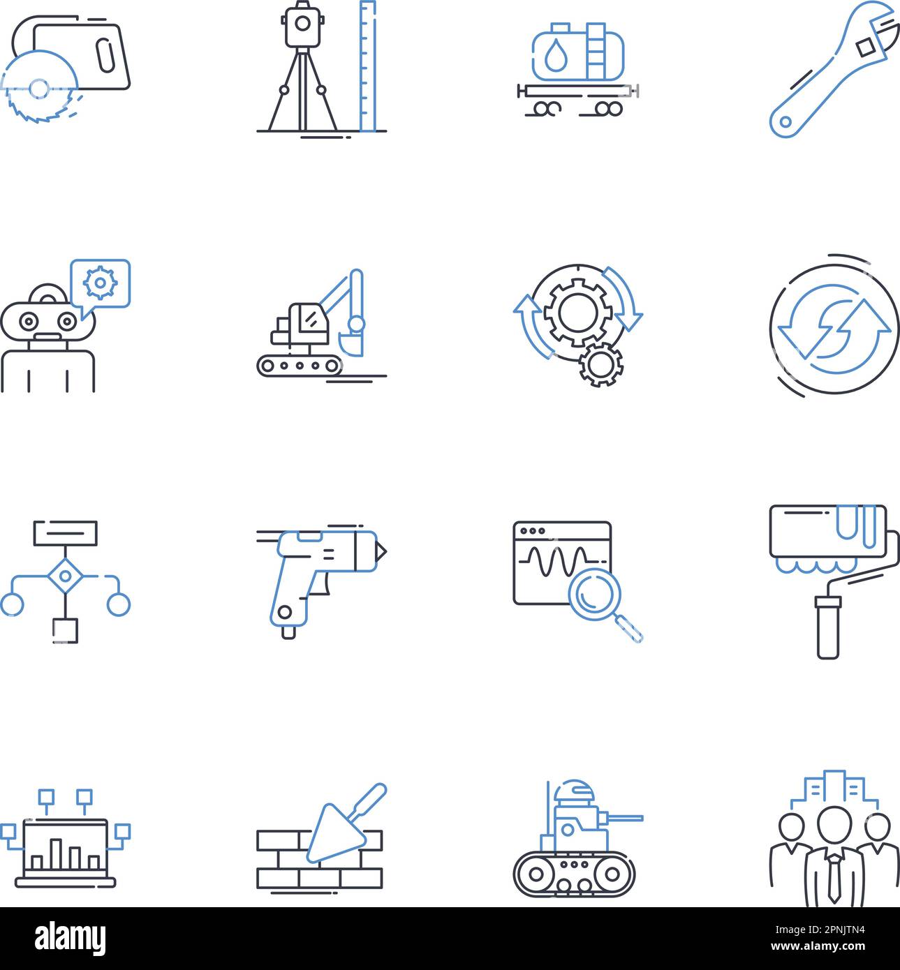 Construction contractors line icons collection. Building, Renovation, Remodeling, Construction, Demolition, Excavation, Framing vector and linear Stock Vector