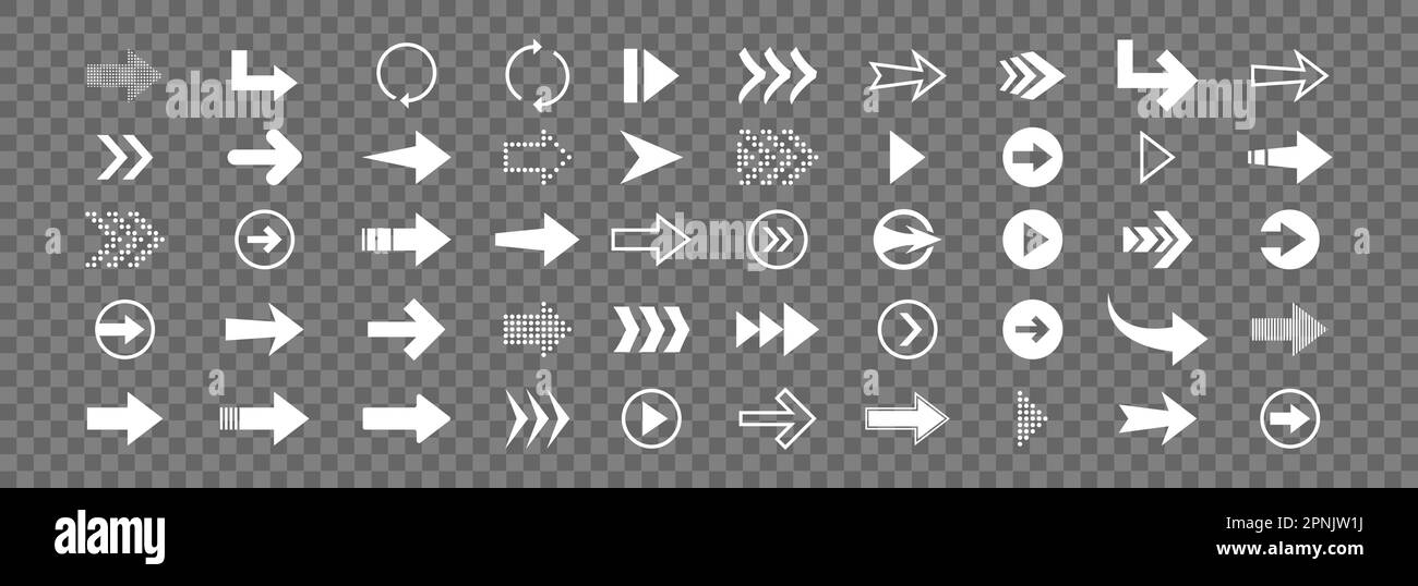 Arrow white icon set in flat. Cursor line button. Vector illustration ...